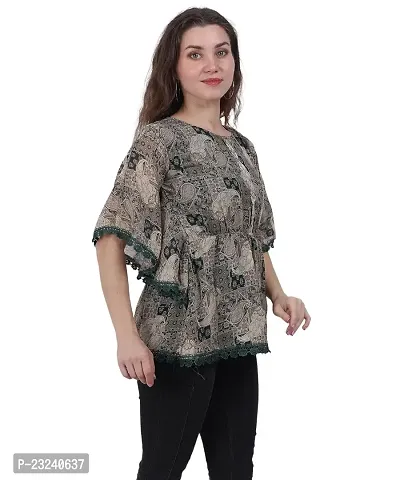 Fashion Insta Chiffon Green Printed Top for Women (Dark Green, XXL)-thumb3