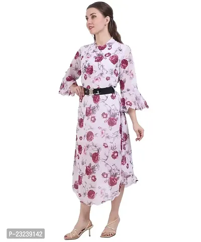 Fashion Insta Polyester Long Dress Printed Frock for Women (White Printed Red, XL)-thumb3