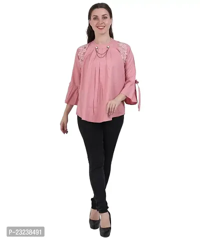 Fashion Insta Puffy Fashion Women's Viscose Rayon Casual Round Neck 3/4 Sleeve Top (Pink, XL)