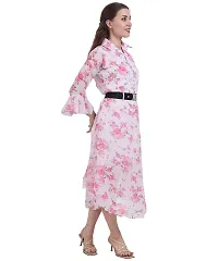 Fashion Insta Polyester Long Dress Printed Frock for Women (White Printed Pink, M)-thumb1