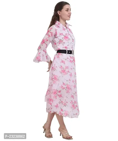 Fashion Insta Polyester Long Dress Printed Frock for Women (White Printed Pink, M)-thumb2