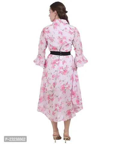 Fashion Insta Polyester Long Dress Printed Frock for Women (White Printed Pink, M)-thumb5
