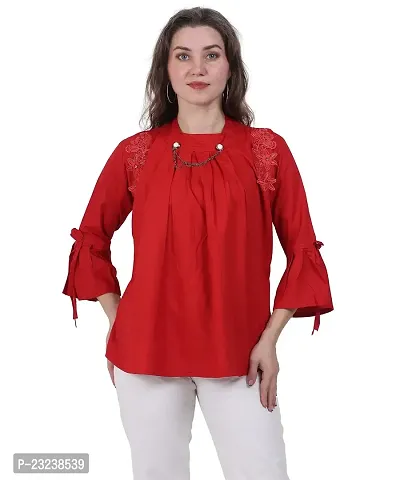 Fashion Insta Viscose Rayon Round Neck Red Top for Women (Red, XL)-thumb0