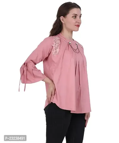 Fashion Insta Puffy Fashion Women's Viscose Rayon Casual Round Neck 3/4 Sleeve Top (Pink, XL)-thumb3