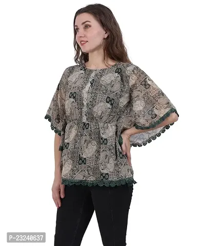 Fashion Insta Chiffon Green Printed Top for Women (Dark Green, XXL)-thumb4