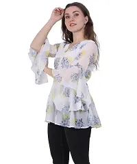 Fashion Insta Chiffon White Printed Top for Women | Women's Chiffon Western Top for Women 3/4 Sleeves (White, XL)-thumb3