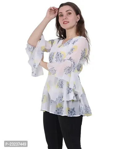 Fashion Insta Chiffon White Printed Top for Women | Women's Chiffon Western Top for Women 3/4 Sleeves (White, XL)-thumb4