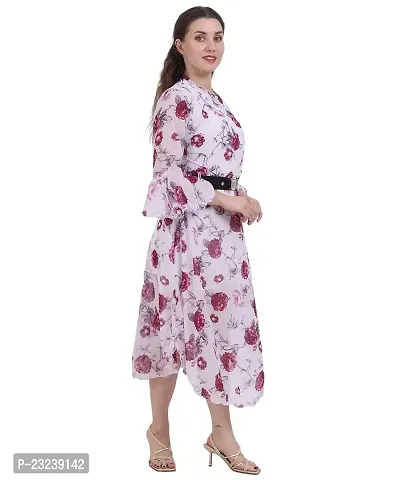 Fashion Insta Polyester Long Dress Printed Frock for Women (White Printed Red, XL)-thumb2