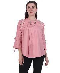 Fashion Insta Puffy Fashion Women's Viscose Rayon Casual Round Neck 3/4 Sleeve Top (Pink, XL)-thumb1
