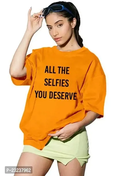 FASHION INSTA Women's Printed Oversized Round Neck Tshirt |100% Imported Cotton Fabric |Free Size (Orange)