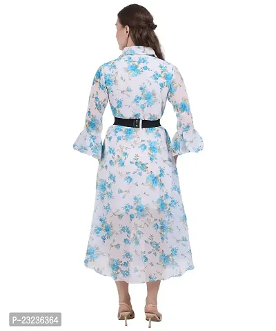 Fashion Insta Polyester Long Dress Printed Frock for Women (White Printed SkyBlue, M)-thumb5