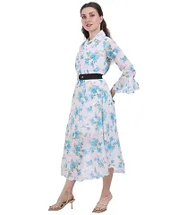 Fashion Insta Polyester Long Dress Printed Frock for Women (White Printed SkyBlue, M)-thumb2