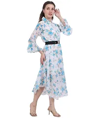 Fashion Insta Polyester Long Dress Printed Frock for Women (White Printed SkyBlue, M)-thumb1