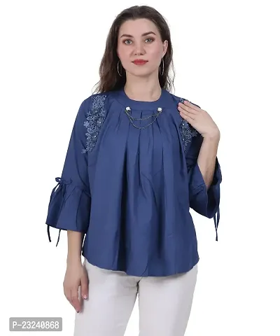 Fashion Insta Viscose Rayon Round Neck Blue Top for Women (Blue, XL)