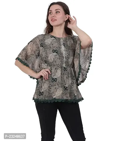 Fashion Insta Chiffon Green Printed Top for Women (Dark Green, XXL)-thumb2