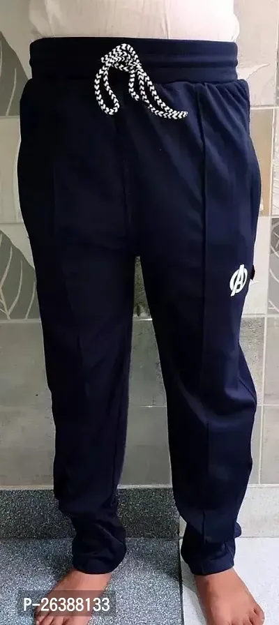 Elegant Navy Blue Polyester Self Pattern Track Pants For Boys
