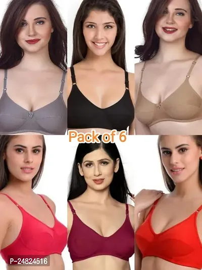 Classic Cotton Blend Solid Bra for Women, Pack of 6