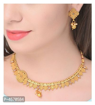 Traditional Gold Plated Necklace With Earring For Women