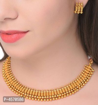 Traditional Gold Plated Necklace With Earring For Women