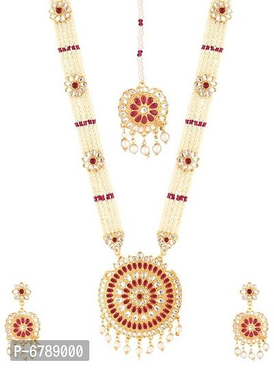 Traditional Gold Plated Rani-Haar with Earrings and Maang-Tika