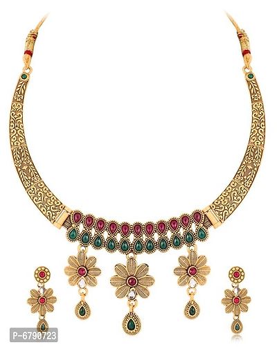 Traditional Gold Plated Necklace with Earrings-thumb0
