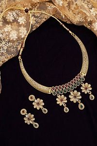 Traditional Gold Plated Necklace with Earrings-thumb2
