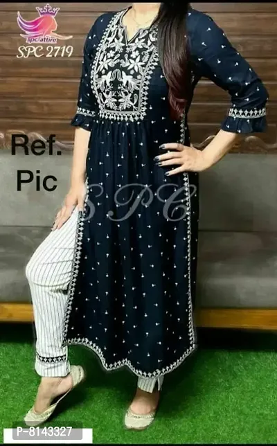 Women Stylish Rayon Embroidery kurta with Pant-thumb0