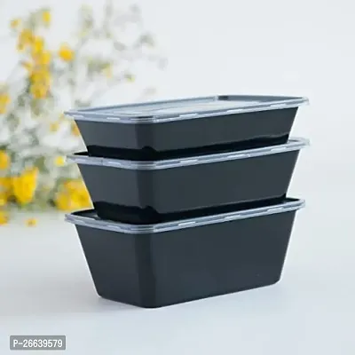 750 Ml Premium Black Rectangle Plastic Food Containers With Lid For Pack Of 20 Microwave Safe And Reusable For Purpose Of Kitchen Storage, Picnic Usage