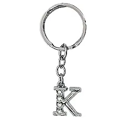 LITTLEMORE Letter Keychains with Silver and diamond coted for Boys/Girls for luggage travel ,chain key ring for Bike & Car Keys, Home Keys, home, house, cycle, alarm