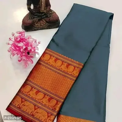 Beautiful Grey Cotton Jacquard Saree with Blouse Piece For Women-thumb0