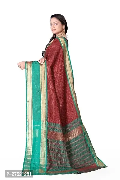 Beautiful Maroon Cotton Silk Woven Design Saree with Blouse Piece For Women-thumb2