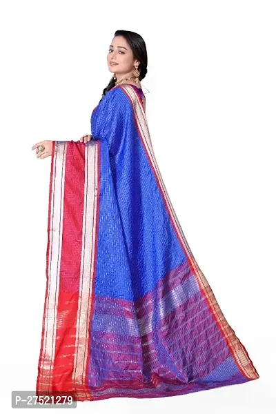 Beautiful Blue Cotton Silk Woven Design Saree with Blouse Piece For Women-thumb5