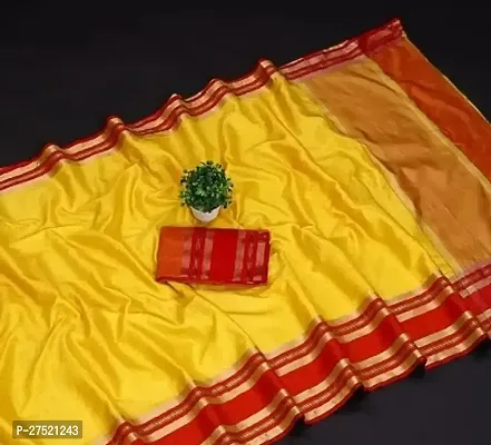 Beautiful Yellow Cotton Silk Woven Design Saree with Blouse Piece For Women-thumb0