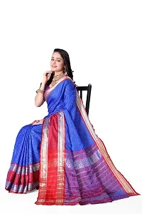 Beautiful Blue Cotton Silk Woven Design Saree with Blouse Piece For Women-thumb1