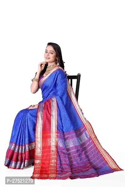 Beautiful Blue Cotton Silk Woven Design Saree with Blouse Piece For Women-thumb2