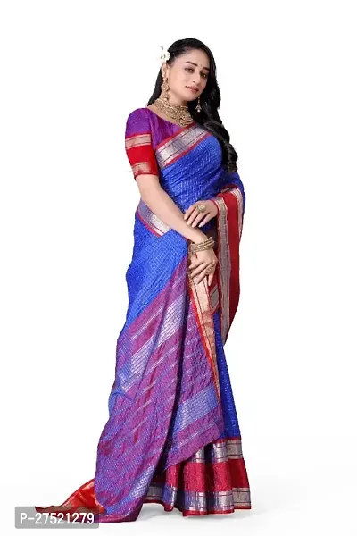 Beautiful Blue Cotton Silk Woven Design Saree with Blouse Piece For Women-thumb4