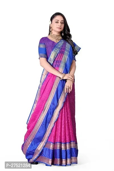 Beautiful Pink Cotton Silk Woven Design Saree with Blouse Piece For Women-thumb4