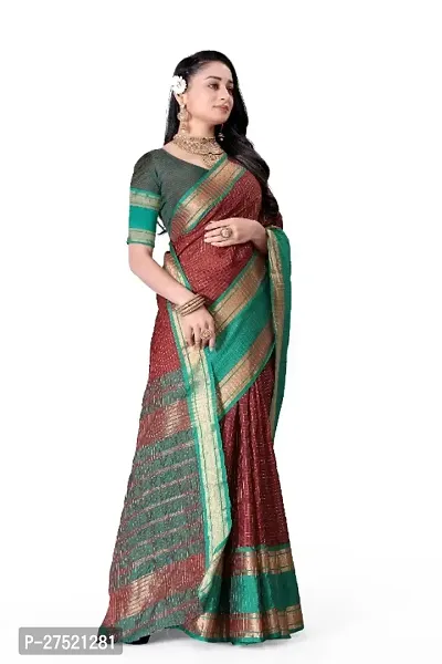 Beautiful Maroon Cotton Silk Woven Design Saree with Blouse Piece For Women-thumb4