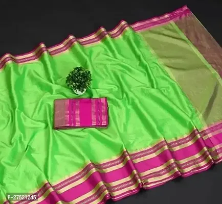 Beautiful Green Cotton Silk Woven Design Saree with Blouse Piece For Women