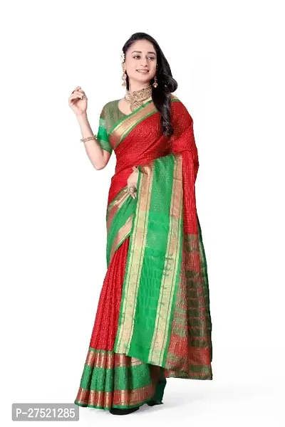 Beautiful Red Cotton Silk Woven Design Saree with Blouse Piece For Women-thumb4