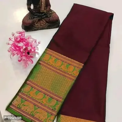 Beautiful Maroon Cotton Jacquard Saree with Blouse Piece For Women-thumb0