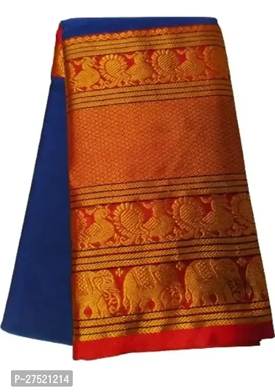 Beautiful Blue Cotton Jacquard Saree with Blouse Piece For Women-thumb0