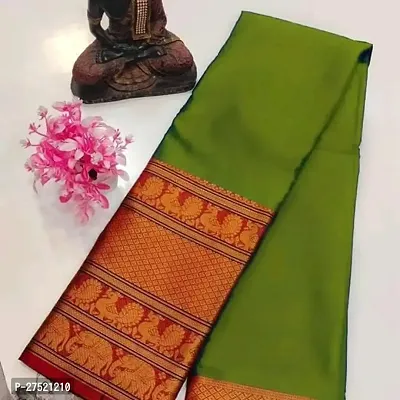 Beautiful Green Cotton Jacquard Saree with Blouse Piece For Women-thumb0