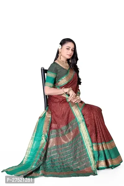 Beautiful Maroon Cotton Silk Woven Design Saree with Blouse Piece For Women-thumb5