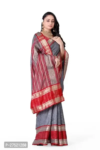 Beautiful Grey Cotton Silk Woven Design Saree with Blouse Piece For Women-thumb4