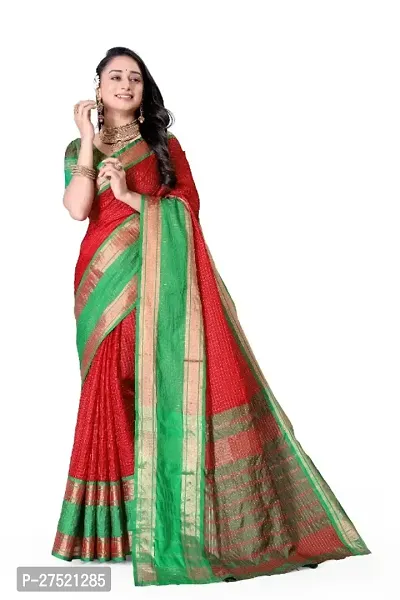 Beautiful Red Cotton Silk Woven Design Saree with Blouse Piece For Women-thumb0