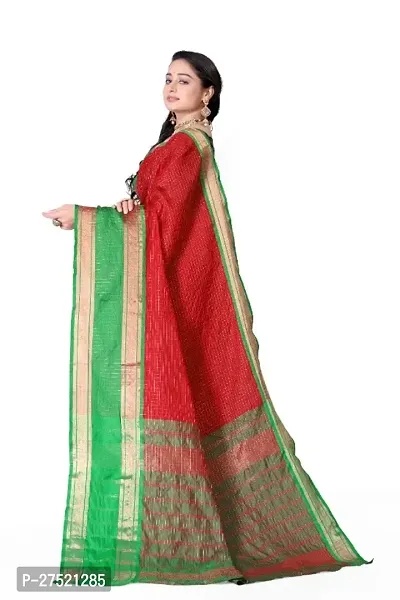 Beautiful Red Cotton Silk Woven Design Saree with Blouse Piece For Women-thumb5