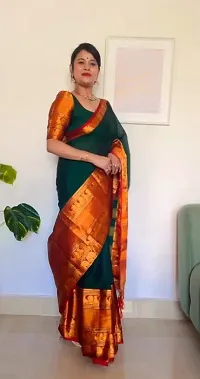 Beautiful Green Cotton Woven Design Saree with Blouse Piece For Women-thumb2