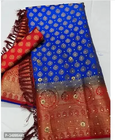 Stylish Blue Art Silk Saree With Blouse Piece For Women-thumb0