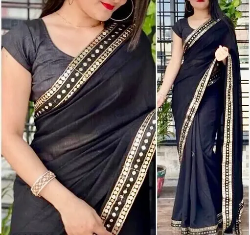 Vichitra Silk Saree With Sequence Lace Work With Separate Blouse Piece